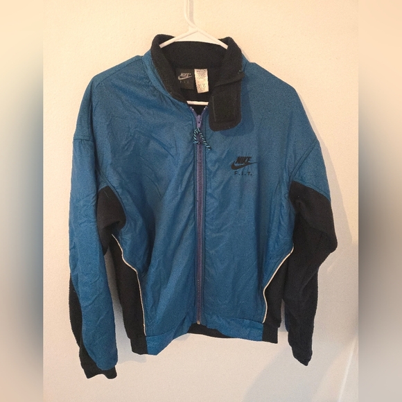 Vintage Nike Fit Jacket Mens Size Medium Black Blue F.I.T. Swoosh 90s Mid weight - Picture 1 of 7